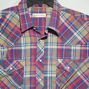 Roper Western‎ Plaid Pearl Snap Long Sleeve Button-up Mens Shirt Size XXL